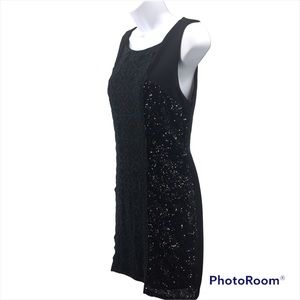 VTG black Sparkle dress stretch lace sequins mini dress holiday party sz M